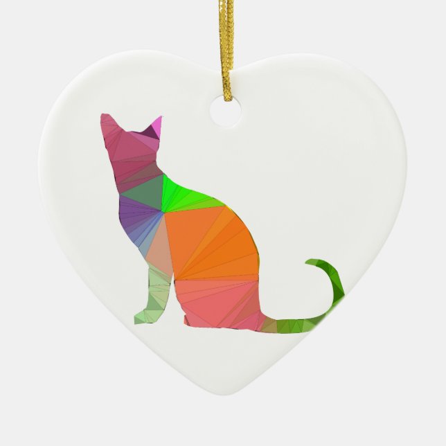 Low Poly Cat Silhouette Ceramic Ornament (Front)