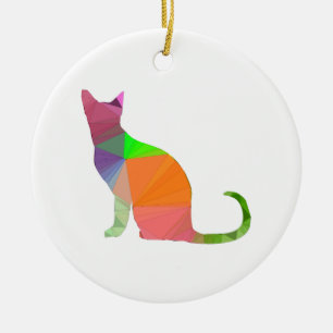 Low Poly Cat Silhouette Ceramic Ornament
