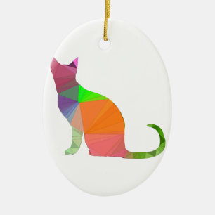 Low Poly Cat Silhouette Ceramic Ornament