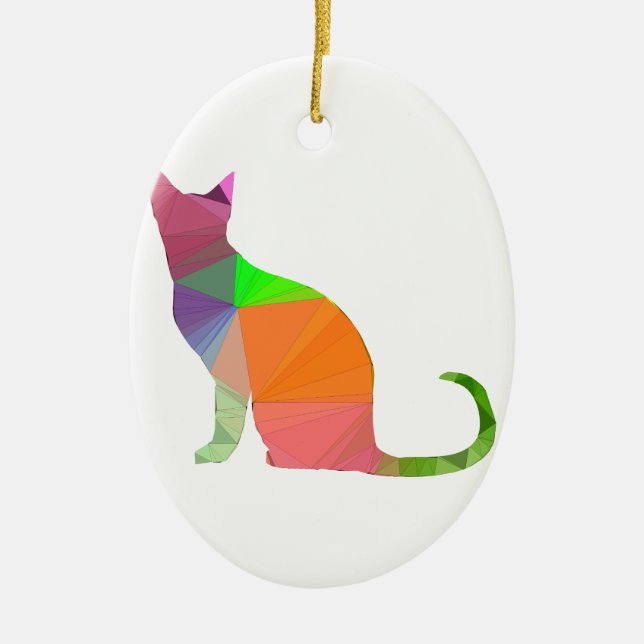 Low Poly Cat Silhouette Ceramic Ornament (Front)