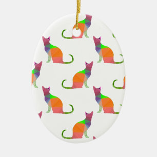 Low Poly Cat Silhouette Pattern Ceramic Ornament