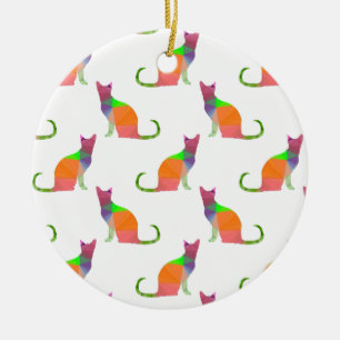 Low Poly Cat Silhouette Pattern Ceramic Ornament