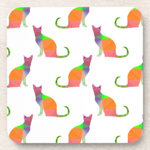 Low Poly Cat Silhouette Pattern Coaster