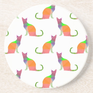 Low Poly Cat Silhouette Pattern Coaster