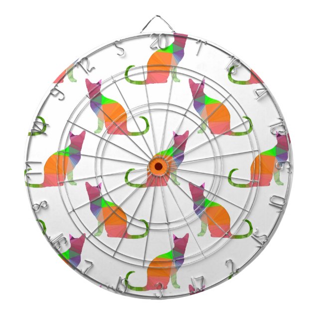 Low Poly Cat Silhouette Pattern Dartboard (Front)