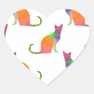 Low Poly Cat Silhouette Pattern Heart Sticker