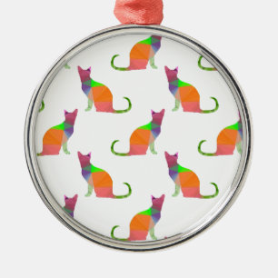 Low Poly Cat Silhouette Pattern Metal Ornament