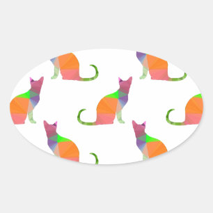 Low Poly Cat Silhouette Pattern Oval Sticker