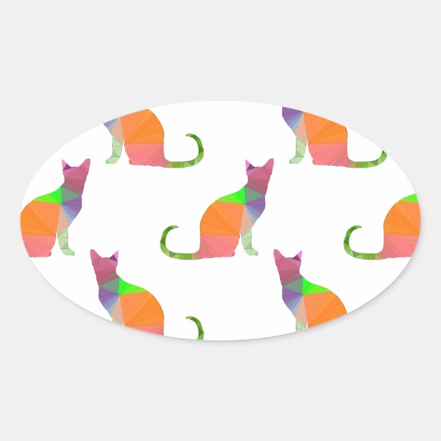 Low Poly Cat Silhouette Pattern Oval Sticker (Front)