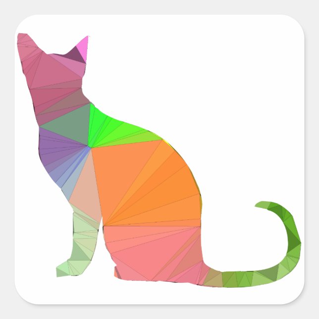 Low Poly Cat Silhouette Square Sticker (Front)
