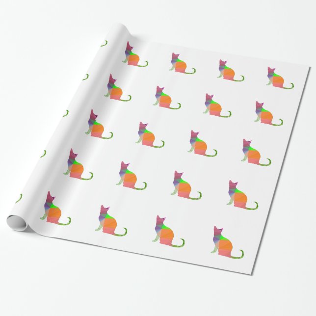 Low Poly Cat Silhouette Wrapping Paper (Unrolled)
