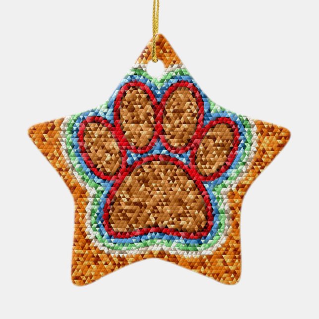 Low Poly Dog Paw Art Ceramic Ornament (Front)