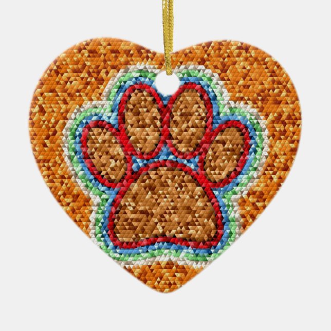 Low Poly Dog Paw Art Ceramic Ornament (Front)