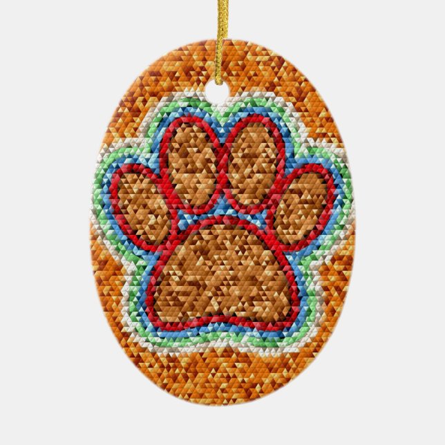 Low Poly Dog Paw Art Ceramic Ornament (Front)