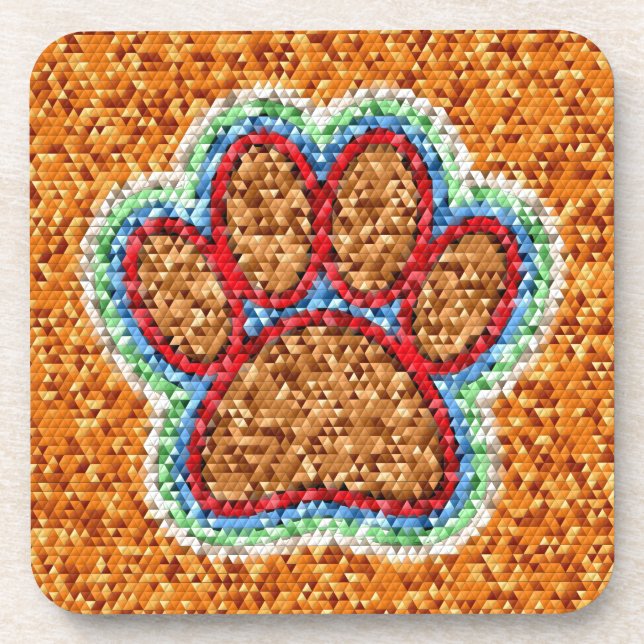 Low Poly Dog Paw Art Coaster (Front)