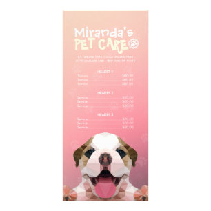 Low Poly Dog Pet Care Grooming Bathing Price List Rack Card