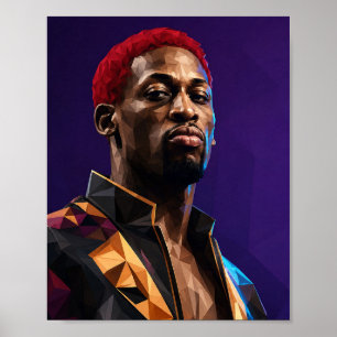 Low Poly Geometric Portrait Dennis Rodman Basket Poster