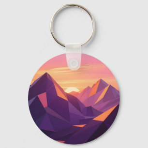 Low Poly Mountain Sunset Geometric Keychain