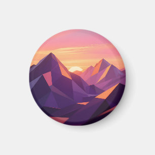 Low Poly Mountain Sunset Geometric Magnet