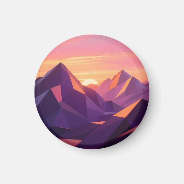 Low Poly Mountain Sunset Geometric Magnet (Front)