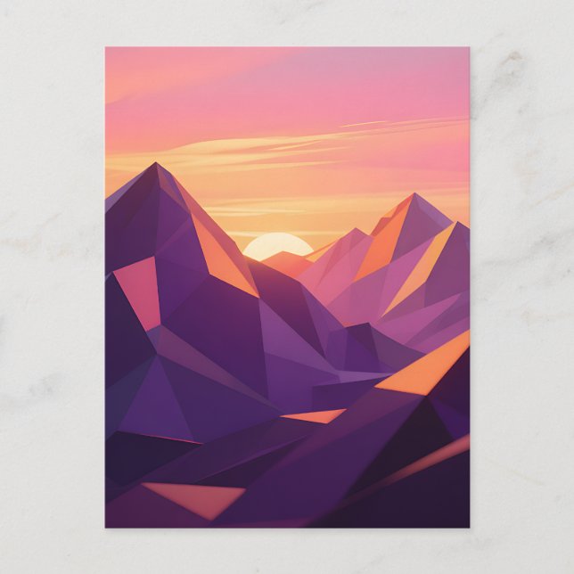 Low Poly Mountain Sunset Geometric Postcard (Front)
