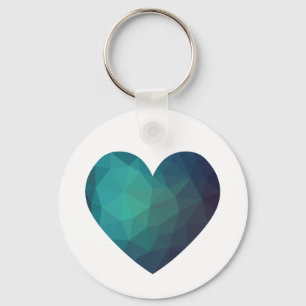 Low poly origami blue heart keychain