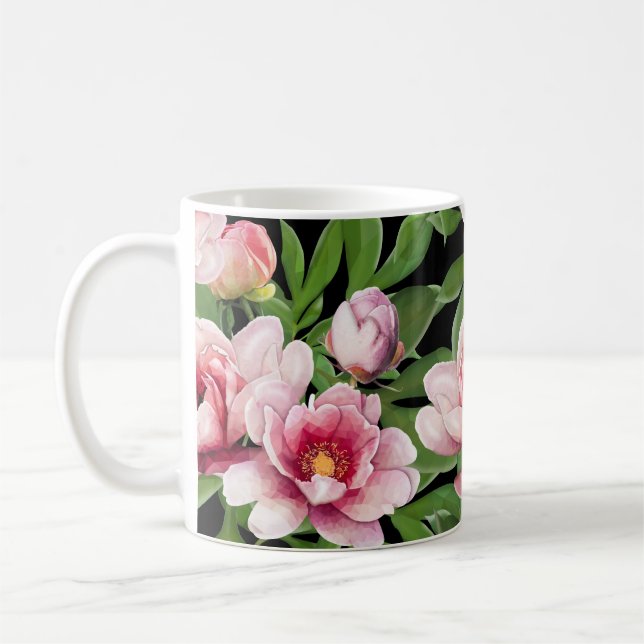 Low Poly Peonies Coffee Mug (Left)
