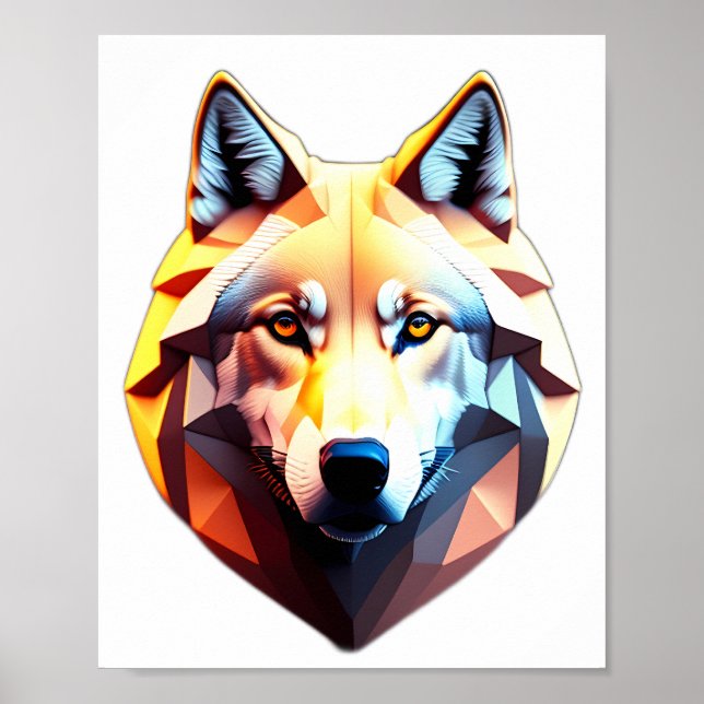 Low Poly Wolf Face Design Poster (Front)