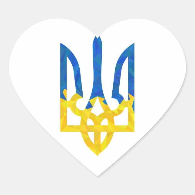 Low polygonal Ukrainian trident Heart Sticker (Front)