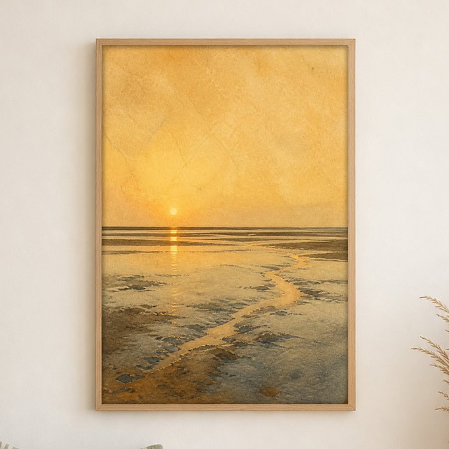 Low Tide Mirror Watercolour Coastal Art Poster (Shown framed for scale. Poster ships unframed; frames are an optional add-on.)