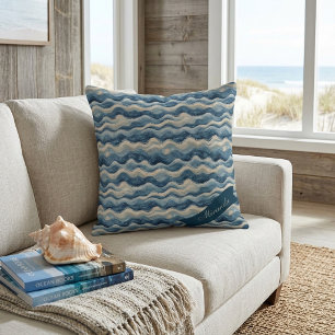 Low Tide Ocean Life Coastal Beach House Ivory Blue Throw Pillow