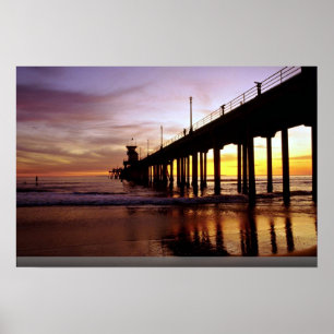 Low tide reflections at sundown, Huntington Beach Poster