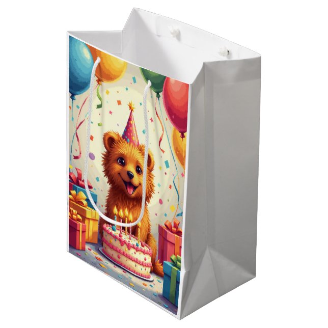 Lowchen Birthday Celebration Medium Gift Bag (Front Angled)