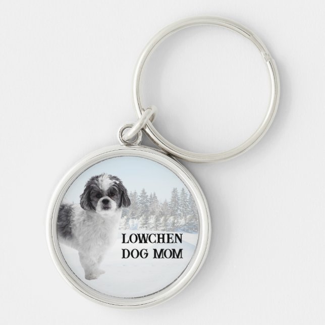 Lowchen Dog Mom Winter Scene Keychain (Front)