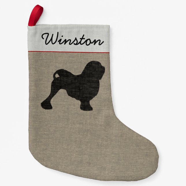 Lowchen Dog Silhouette Personalized Holiday Small Christmas Stocking (Front)
