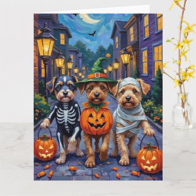 Lowchen Dogs Trick-or-Treating Halloween Costumes Card (Yellow Flower)