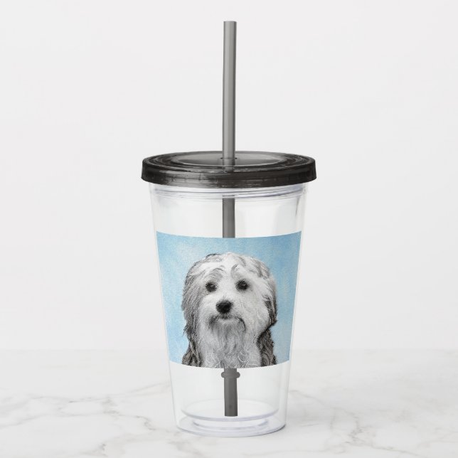 Lowchen Painting - Cute Original Dog Art Acrylic Tumbler (Front)