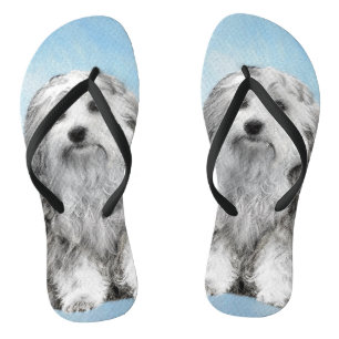 Lowchen Painting - Cute Original Dog Art Flip Flops