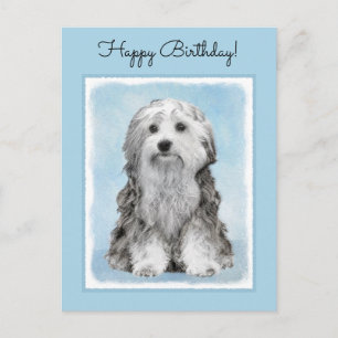 Lowchen Painting - Cute Original Dog Art Postcard