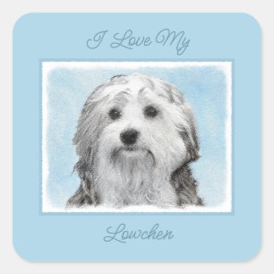 Lowchen Painting - Cute Original Dog Art Square St Sticker