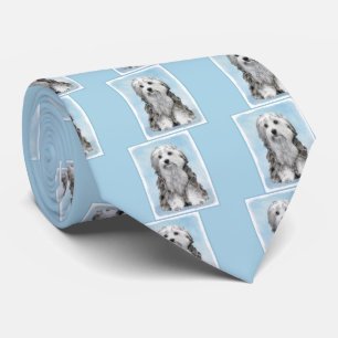 Lowchen Painting - Cute Original Dog Art Tie