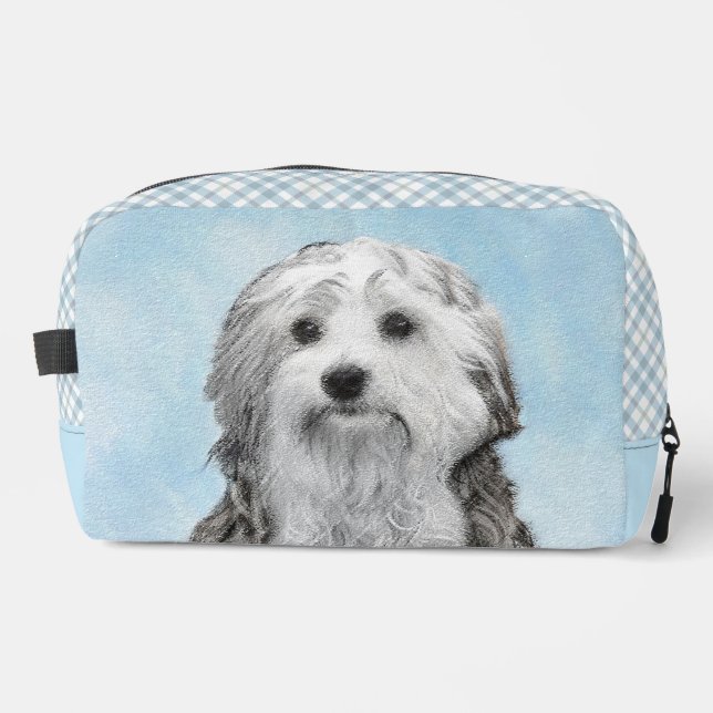 Lowchen Painting Silver and Cream Original Dog Art Dopp Kit (Front)