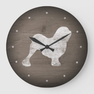 Lowchen Silhouette Rustic Style Large Clock