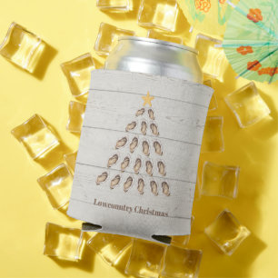 Lowcountry Oyster Christmas Tree on Wood Plank  Can Cooler
