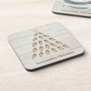 Lowcountry Oyster Christmas Tree on Wood Plank Coaster