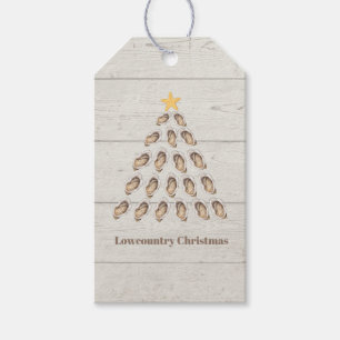 Lowcountry Oyster Christmas Tree on Wood Plank Gift Tags