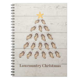 Lowcountry Oyster Christmas Tree on Wood Plank  Notebook