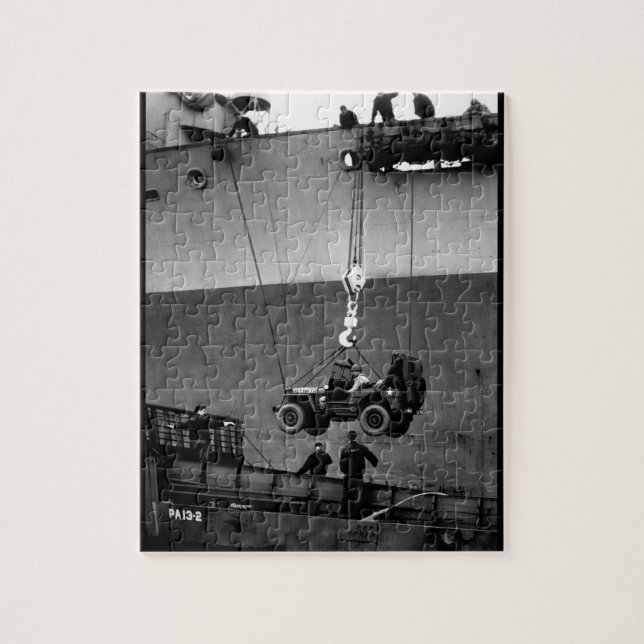 Lower Away.  Down goes a jeep from_War image Jigsaw Puzzle (Vertical)