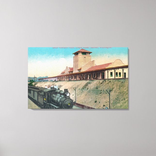 Lower View of Great Northern Depot and Train Canvas Print (Front)