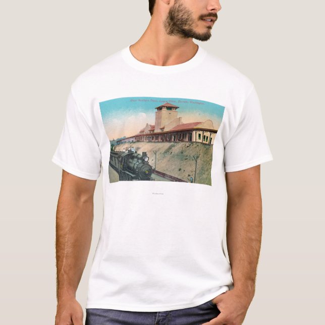 Lower View of Great Northern Depot and Train T-Shirt (Front)